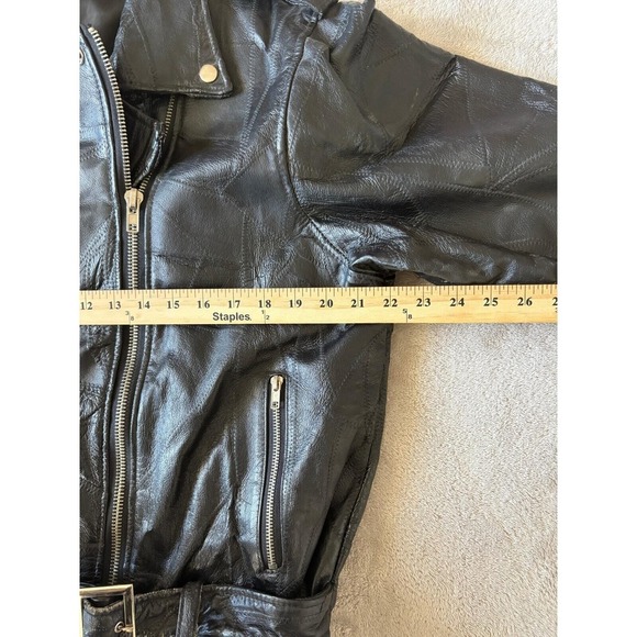 Vintage Flight Path Mens Small Leather Moto Jacket Belted Full Zip 80s - Picture 3 of 10